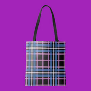 Bold Blue & Lavender Plaid Tote Bag
