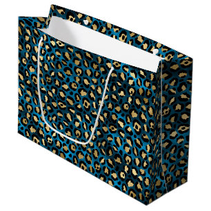 Bold Blue Leopard Print   Glam Animal Pattern Large Gift Bag