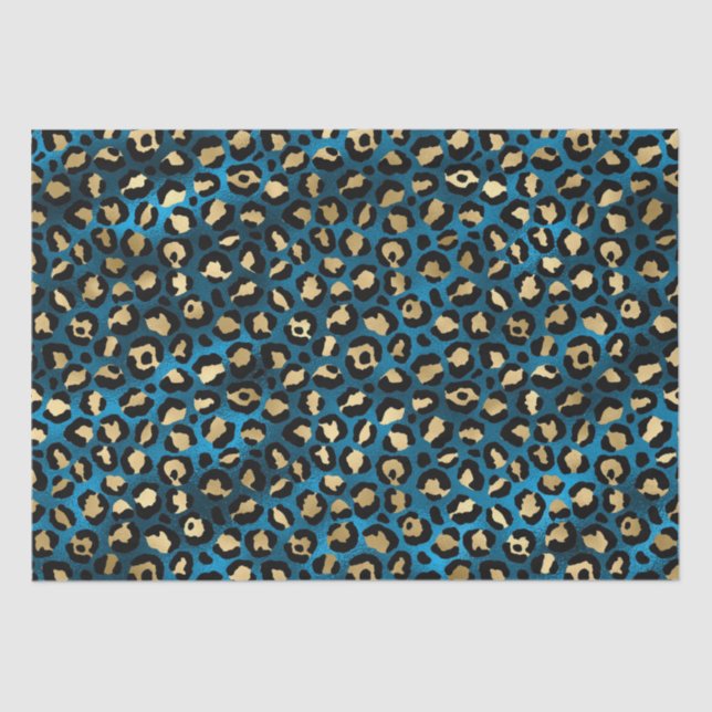Bold Blue Leopard Print | Glam Animal Pattern Tissue Paper (Front)
