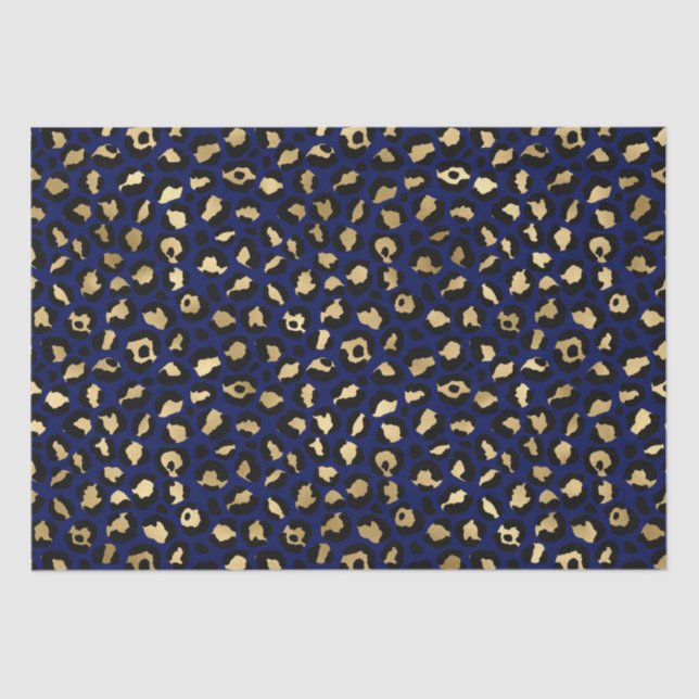Bold Blue Leopard Print | Glam Animal Pattern Tissue Paper (Front)
