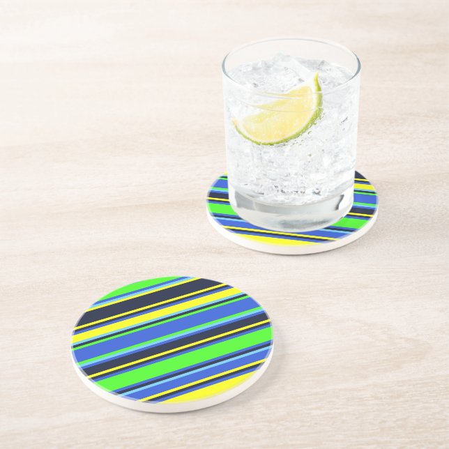 Bold Blue, Lime, & Yellow Striped Coaster (Side)