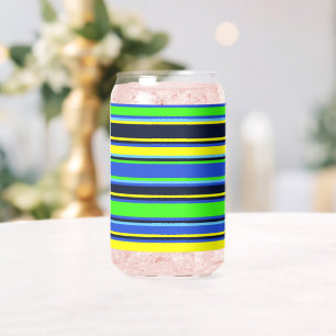 Bold Blue Lime Yellow Striped Glass Can