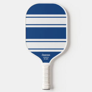 Bold Blue Modern Stripe Personalised Custom Text Pickleball Paddle