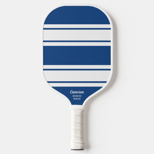 Bold Blue Modern Stripe Personalised Custom Text Pickleball Paddle (Front)