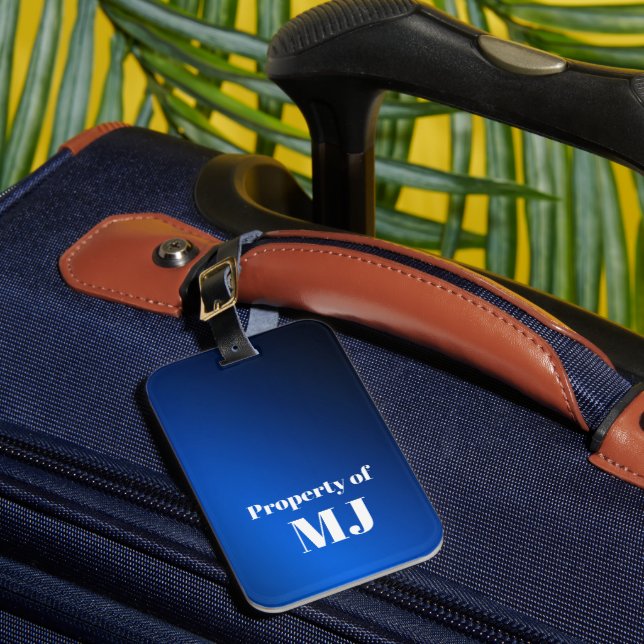 Bold Blue Monogram Personalised Luggage Tag (Front Insitu 1)