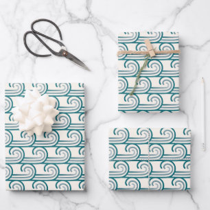 Bold Blue Ocean Waves Pattern Wrapping Paper Sheet