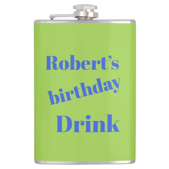 Bold Blue On Lime Green Birthday Party  Hip Flask (Front)