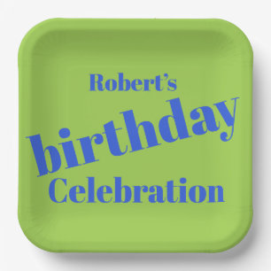 Bold Blue On Lime Green Birthday Party Paper Plate