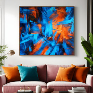 Bold Blue Orange Abstract Brushstroke Poster