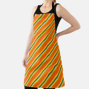Bold Blue, Orange And Yellow Stripe Pattern Apron