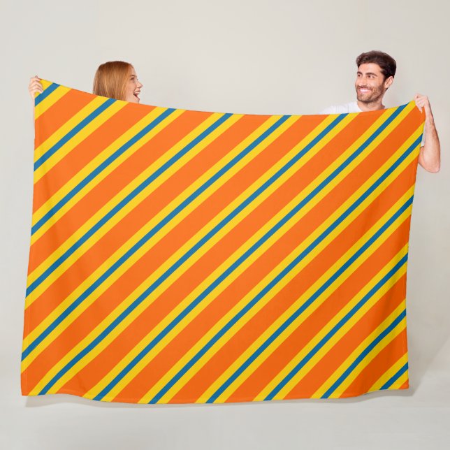 Bold Blue, Orange And Yellow Stripe Pattern Fleece Blanket (In Situ)