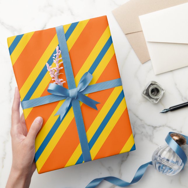 Bold Blue, Orange And Yellow Stripe Pattern Wrapping Paper (Gifting)