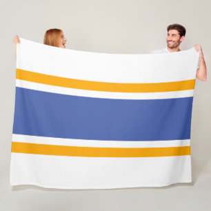 Bold Blue Orange Racing Stripes White Background Fleece Blanket