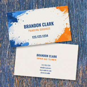 Bold Blue & Orange Splatter Frame Painting Business Card