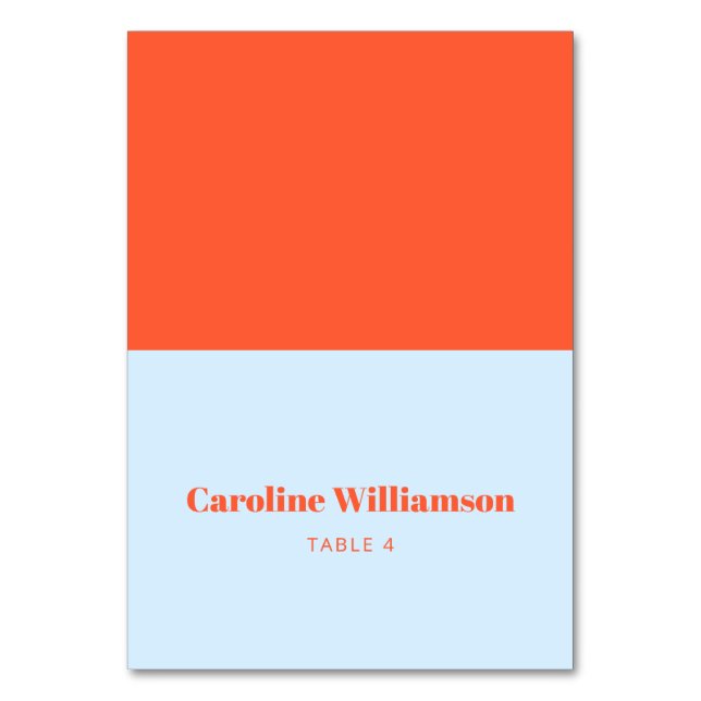 Bold Blue Orange Typography Custom Place Card (Front)