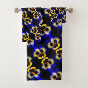 Bold Blue Pansy Flower Abstract Pattern    Bath Towel Set