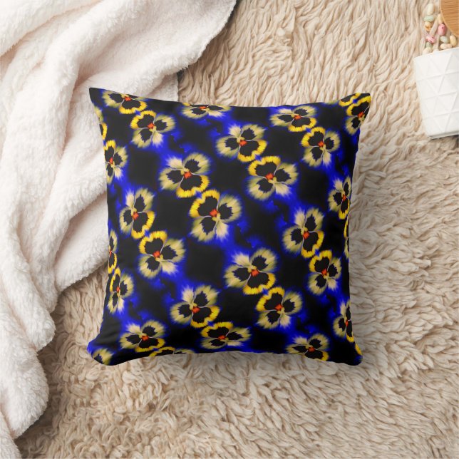 Bold Blue Pansy Flower Abstract Pattern  Cushion (Blanket)