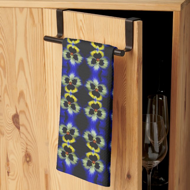 Bold Blue Pansy Flower Abstract Pattern    Tea Towel (Thirds Fold)