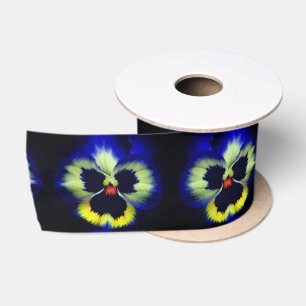 Bold Blue Pansy Flower Satin Ribbon