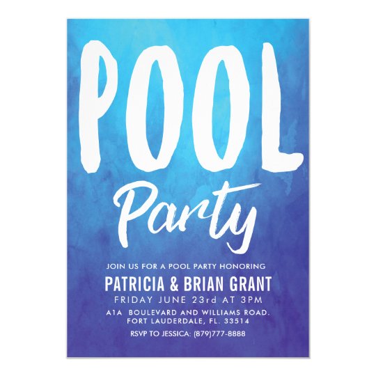 Bold Blue Pool Party Invite