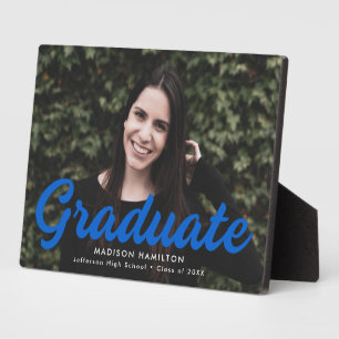 Bold Blue Script Graduation Photo Plaque