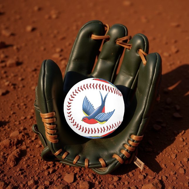 Bold Blue Traditional Swallow Bird Tattoo Style Baseball (Creator Uploaded)