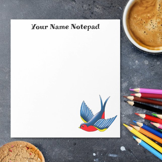 Bold Blue Traditional Swallow Bird Tattoo Style Notepad (Creator Uploaded)