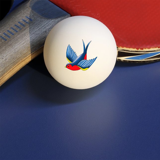 Bold Blue Traditional Swallow Bird Tattoo Style Ping Pong Ball (Creator Uploaded)