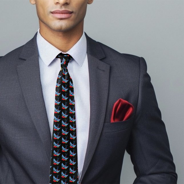 Bold Blue Traditional Swallow Bird Tattoo Style Tie (Creator Uploaded)