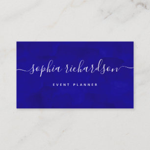 Bold Blue Watercolor and Script Business Card