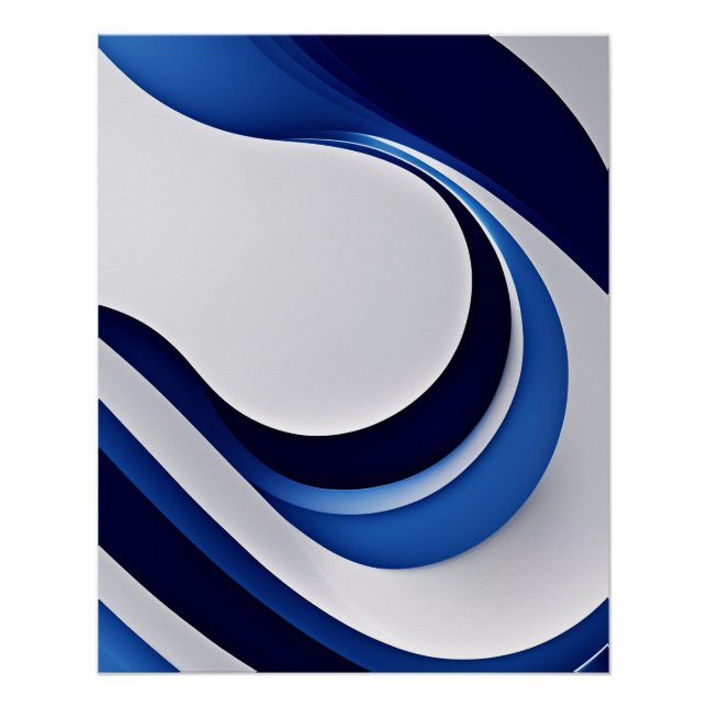 Bold Blue Wave Abstract with Modern Curves Poster (Front)