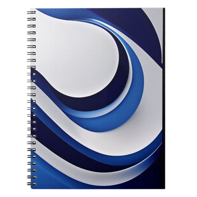 Bold Blue White Futuristic Wave Notebook (Front)