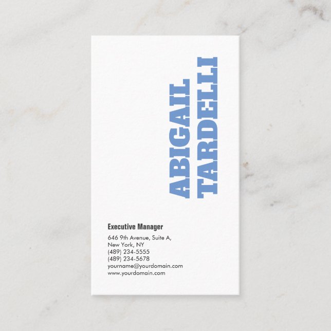 Bold Blue White Minimalist Modern Elegant Business Card (Front)