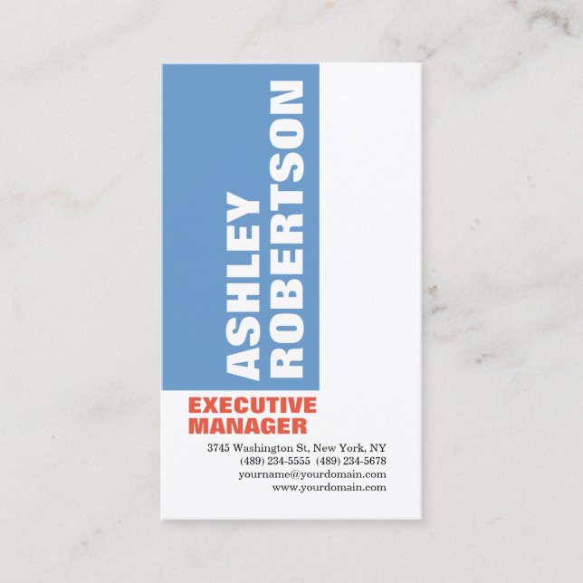 Bold Blue White Modern Professional Minimalist Business Card (Front)
