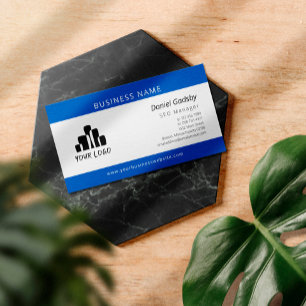 Bold Blue White Your Logo One Sided Business Card