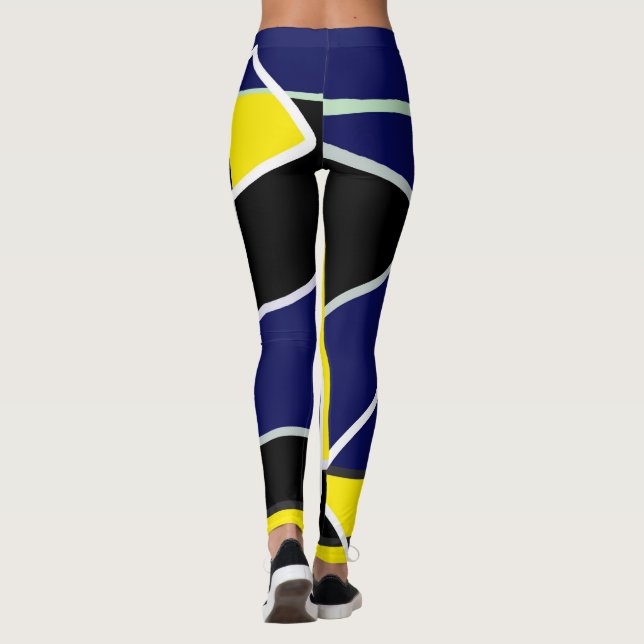 Bold Blue Yellow Abstract Art Leggings (Back)