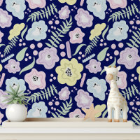 Bold Blue Yellow Purple Floral Peel and Stick