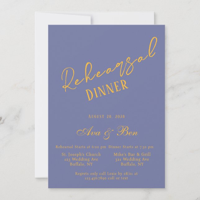 Bold Blueberry and Sunshine Rehearsal Dinner Invitation (Front)