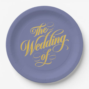 Bold Blueberry On Sunshine Typography Wedding Paper Plate
