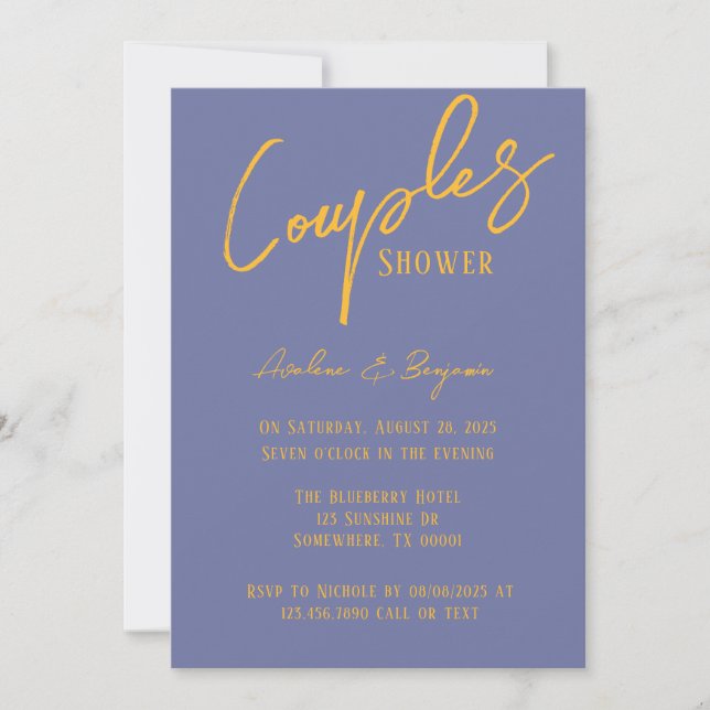 Bold Blueberry Sunshine Typography Couples Shower Invitation (Front)