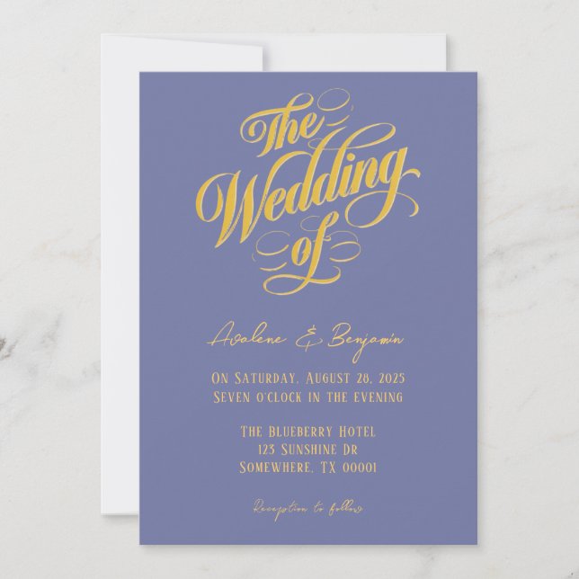 Bold Blueberry Sunshine Typography Wedding Invitation (Front)