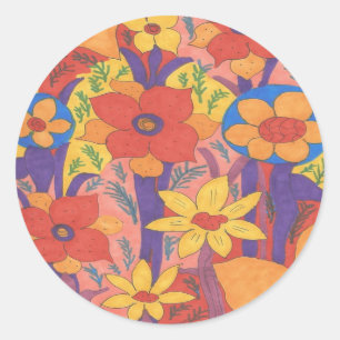 Bold Bohemian Orange Garden Print Classic Round Sticker