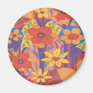 Bold Bohemian Orange Garden Print Magnet