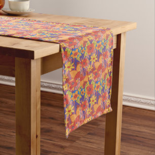 Bold Bohemian Orange Garden Print Short Table Runner