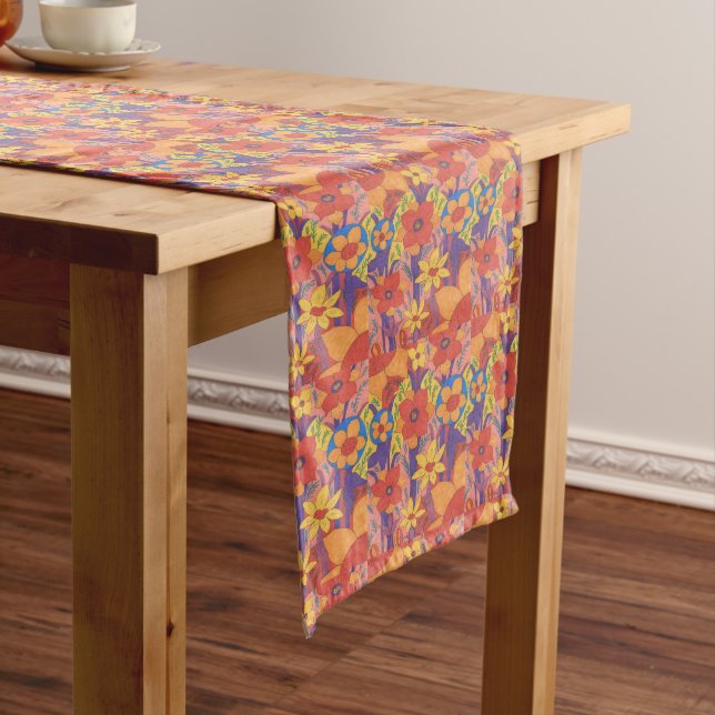 Bold Bohemian Orange Garden Print Short Table Runner (In Situ)