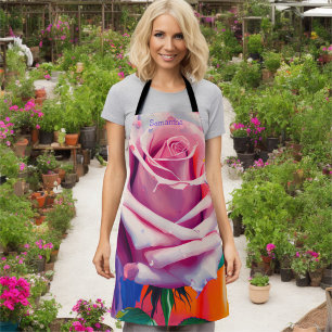 Bold Bohemian Pink Rose Artsy Personalised  Apron