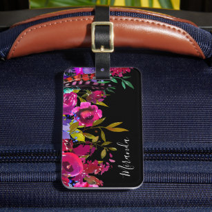 Bold Boho Floral Custom Monogrammed Luggage Tag