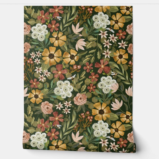 Bold Boho Floral Pattern Wallpaper (Unrolling)