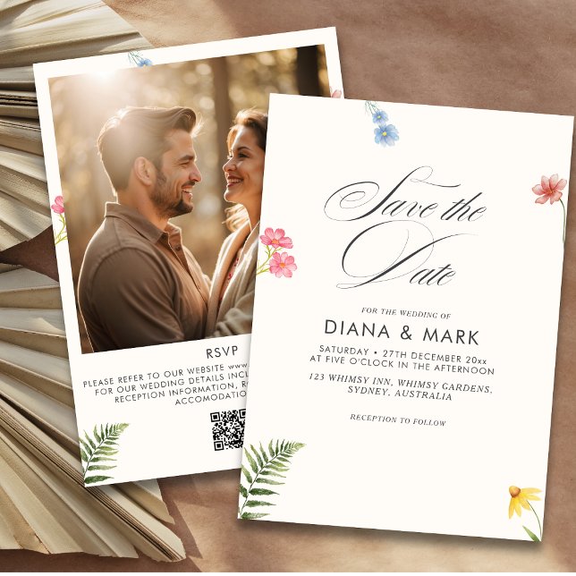 Bold Boho Pink Chic Wildflower  Save the date Invitation (Creator Uploaded)
