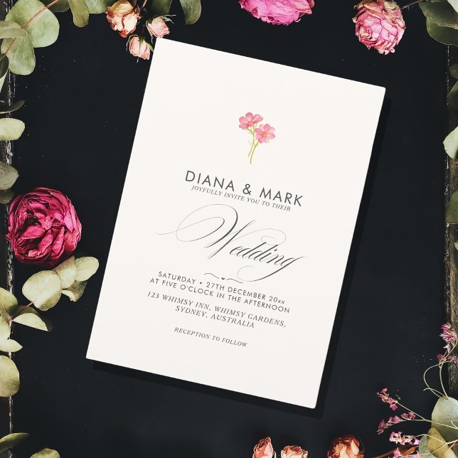 Bold Boho Pink Trendy Wildflower Unique Wedding  Invitation (Creator Uploaded)